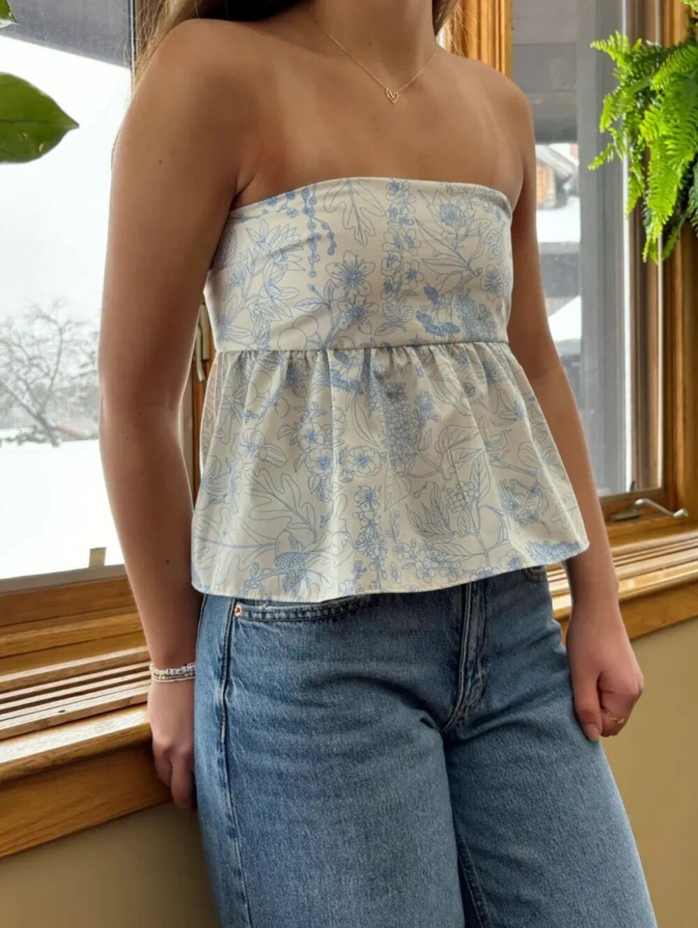 🌸Strapless Blue Boutique Tie Back Tiered Tube Top